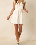 Ivory Zip Front Scalloped Hem Mini Dress with Gold Zipper